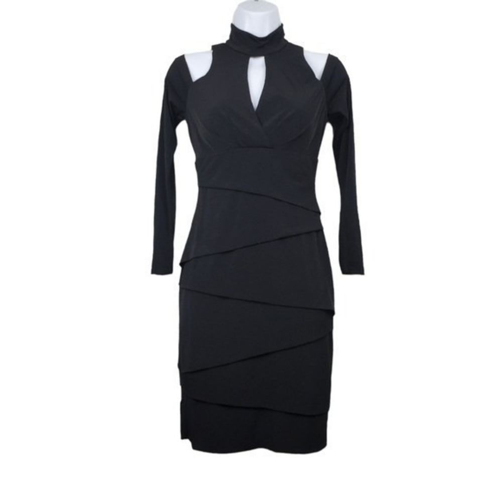 White House Black Market Womens Long Sleeve Black Cold Shoulder Dress Size 0 NWT